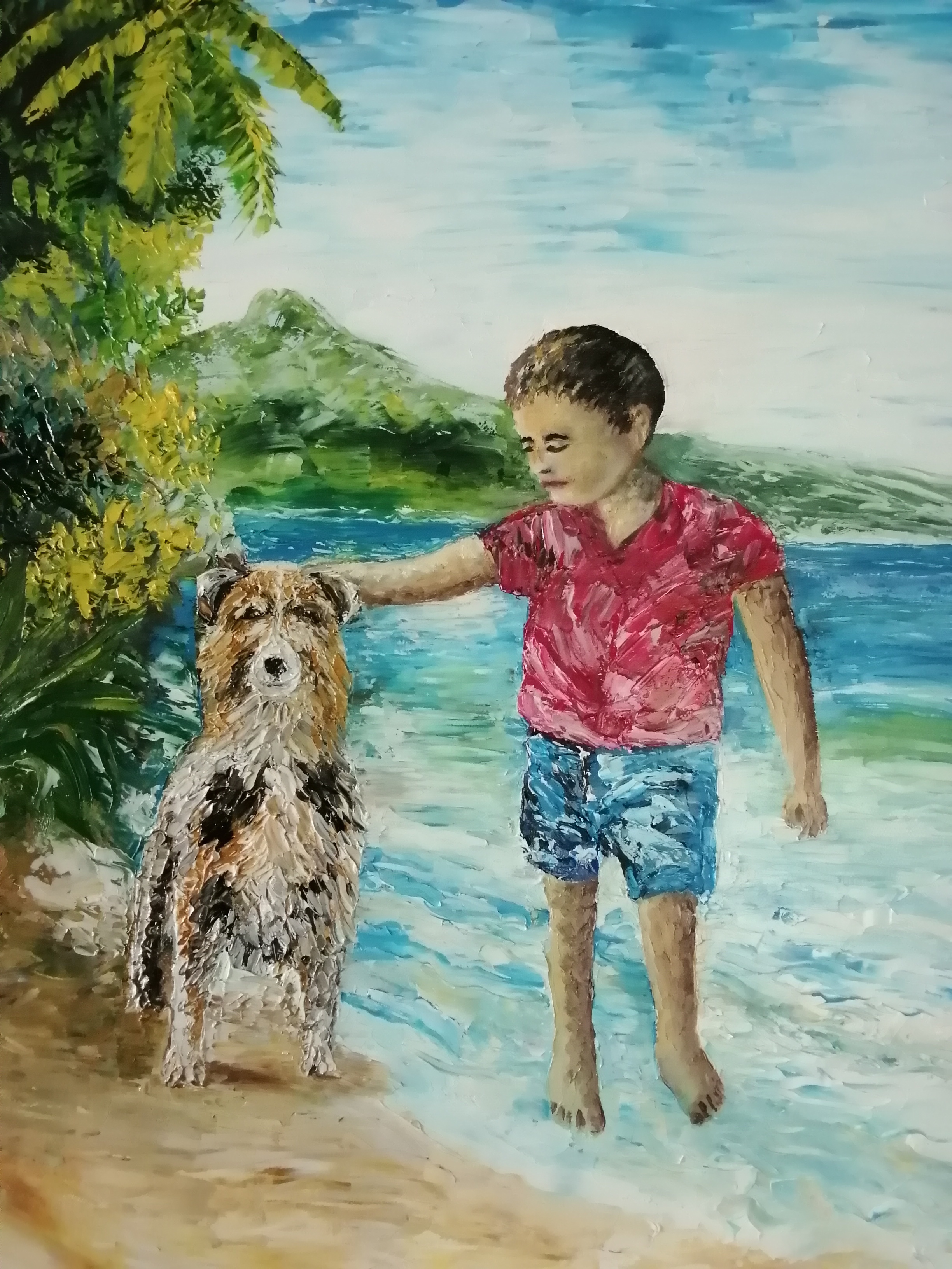 Complices au bord de l'eau, 2026, Huile au couteau