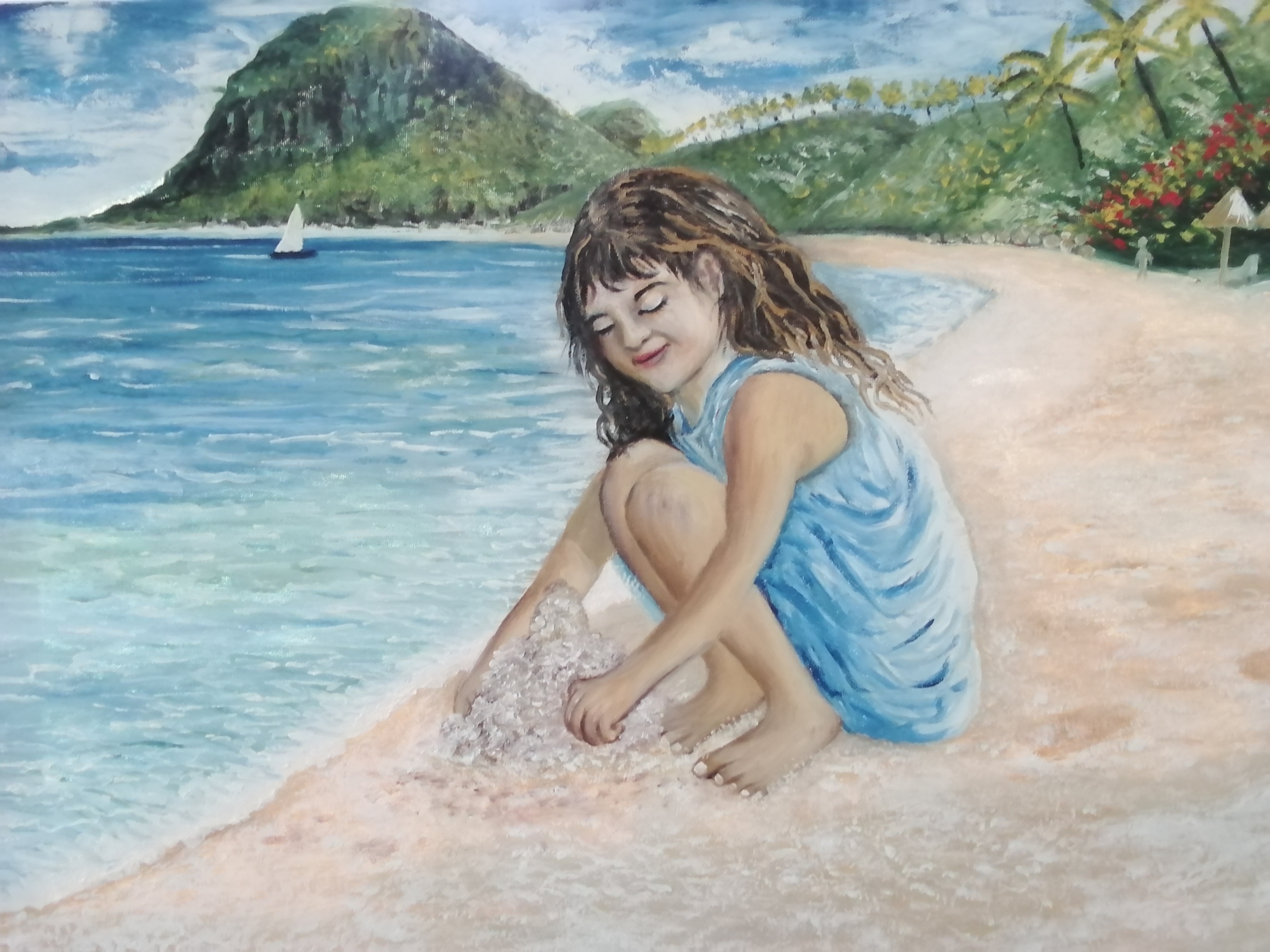 Serenite d'enfance au bord de l'eau, 2026, huile