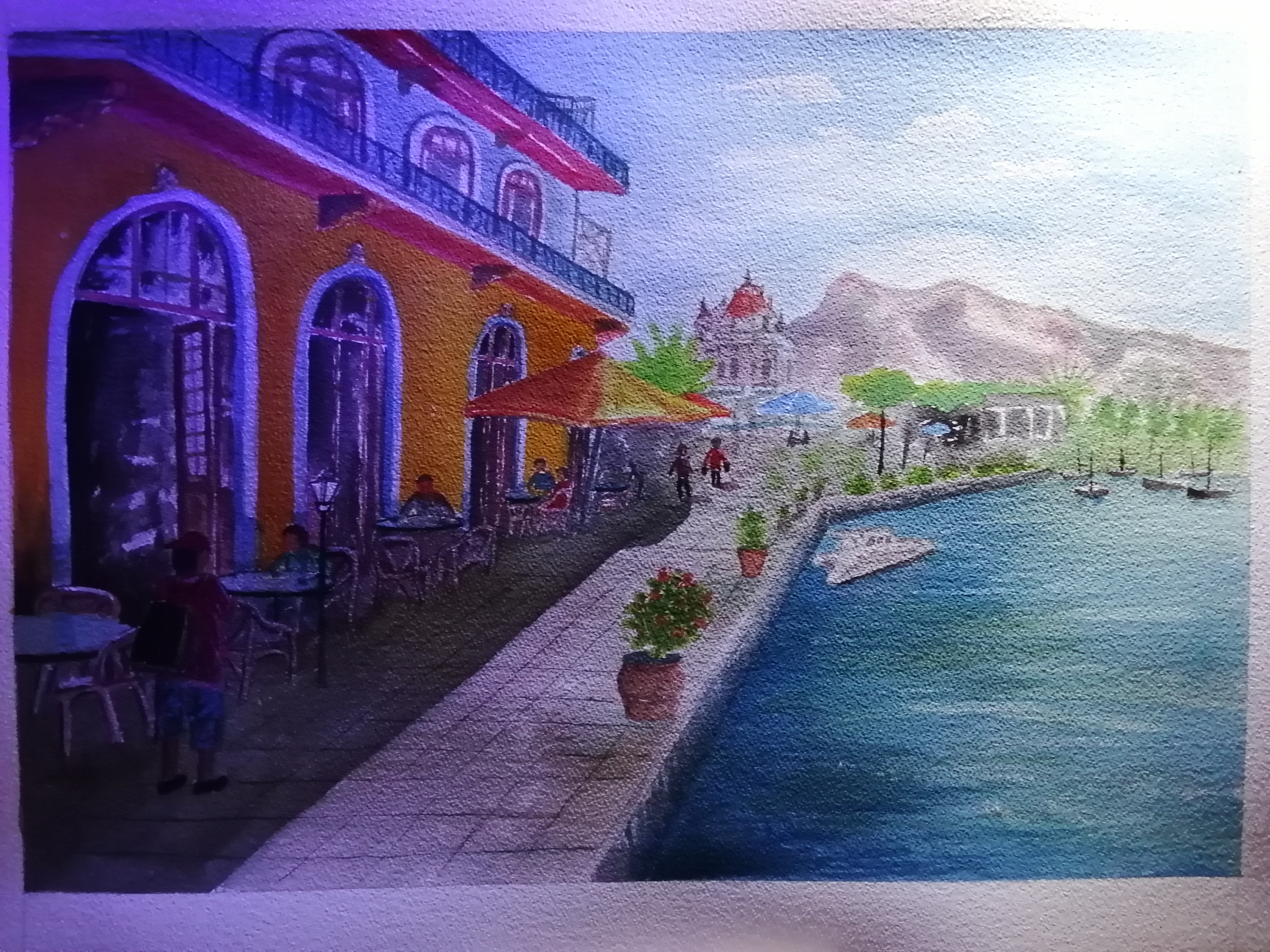 Promenade au Caudan waterfront, 2026, aquarelle